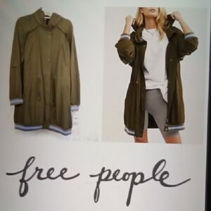 Free People Oversized Windbreaker Military Green Wind Swept Hooded Size S/P